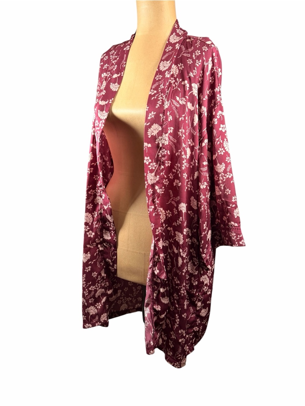 LUCKY BRAND Maroon & White Floral Kimono